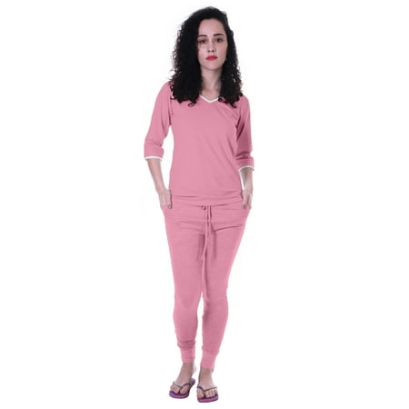 

Moomaya Womens Plain Nightwear Set w/ Pyjama Cotton Sleepwear 2 Pcs Nightdresses