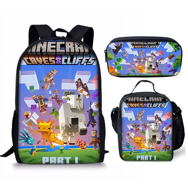 Square Man Schoolbag Three-Piece Set Backpack Large Capacity Schoolbag For School Excursion Travel Lightweight-week