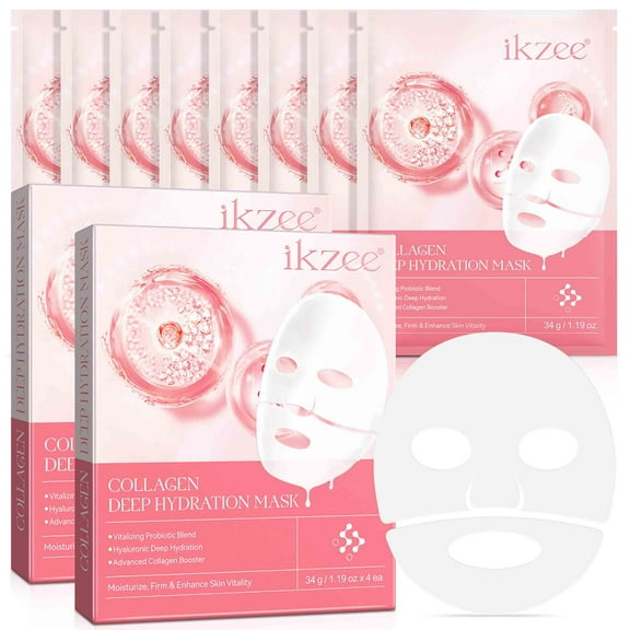 Ikzee 2-Pack Collagen Face Mask,Anti-Aging Hydrating, Moisturize, Deep Lifting Mask, Brighten Skin Tone