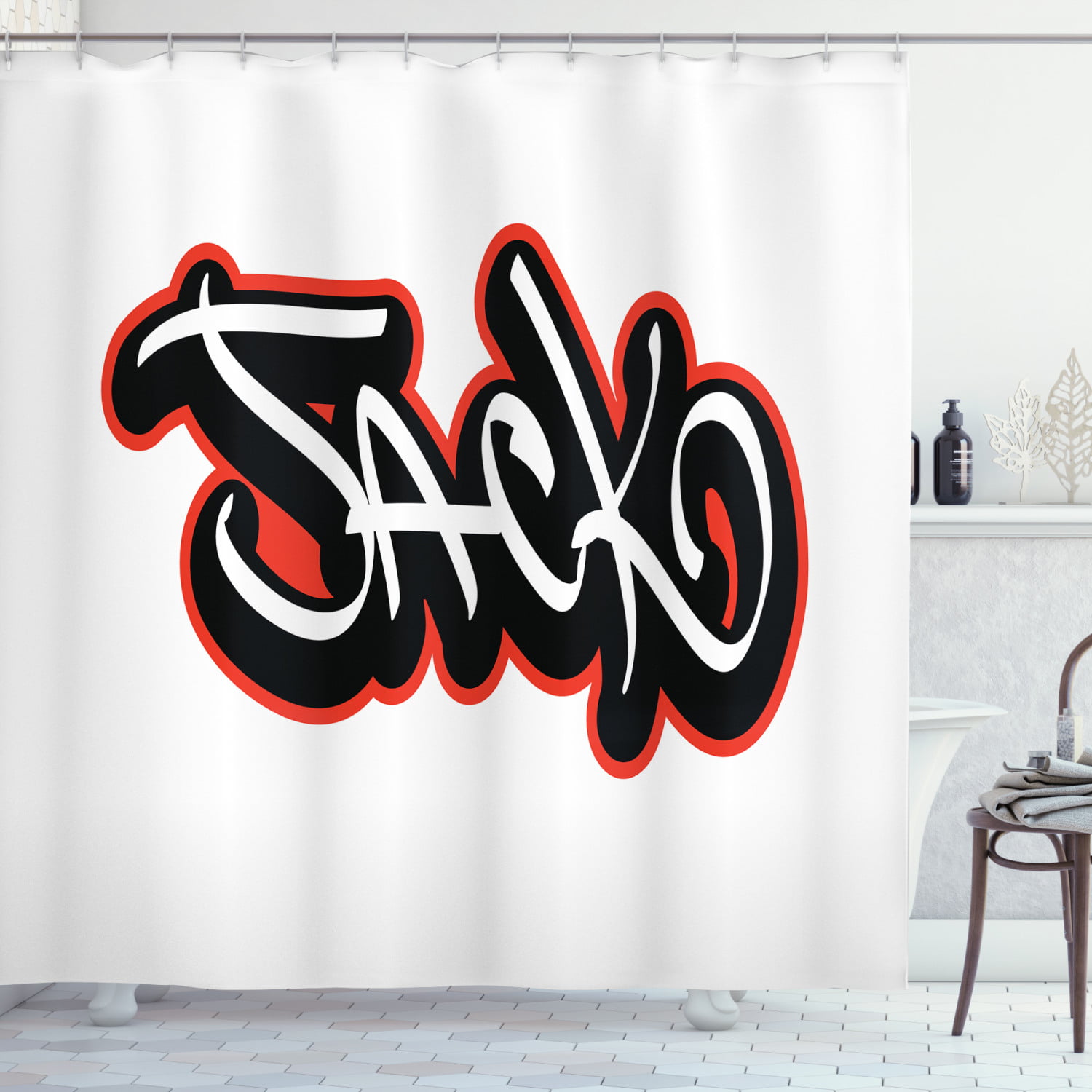 Fabric Waterproof Bathroom Shower Curtain Decor Hooks Set Hip Hop Art Graffiti 