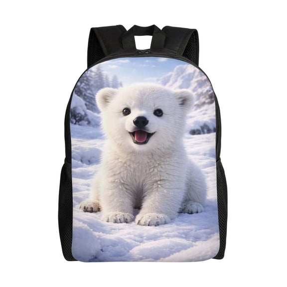 Cute Polar Bear Cub Backpack Full Front Print Travel Laptop Bag for Men and Women