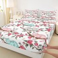 thumbnail image 3 of Manfei Watercolor Floral Cat Fitted Sheet Full, Blossom Branch Bed Set, Pink White, 3 Pieces, 1 Fitted Sheet and 2 Pillowcases, 3 of 6