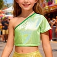 thumbnail image 2 of Byoo Toddler Girl Metallic One Shoulder Crop Top Short Sleeve Asymmetrical Neck Casual Tee Shirts Soft Breathable Shiny Party Blouse Shirts, 2 of 4