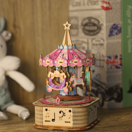 ZYLEGEN LED Carousel Music Box 3D Wooden Puzzles for Adults, DIY LED Model Building Kits with 80pcs, Model Kit for Adults as Home Decor Gift Ideas Men Women Hobbies for Birthday Christmas(W0301P)
