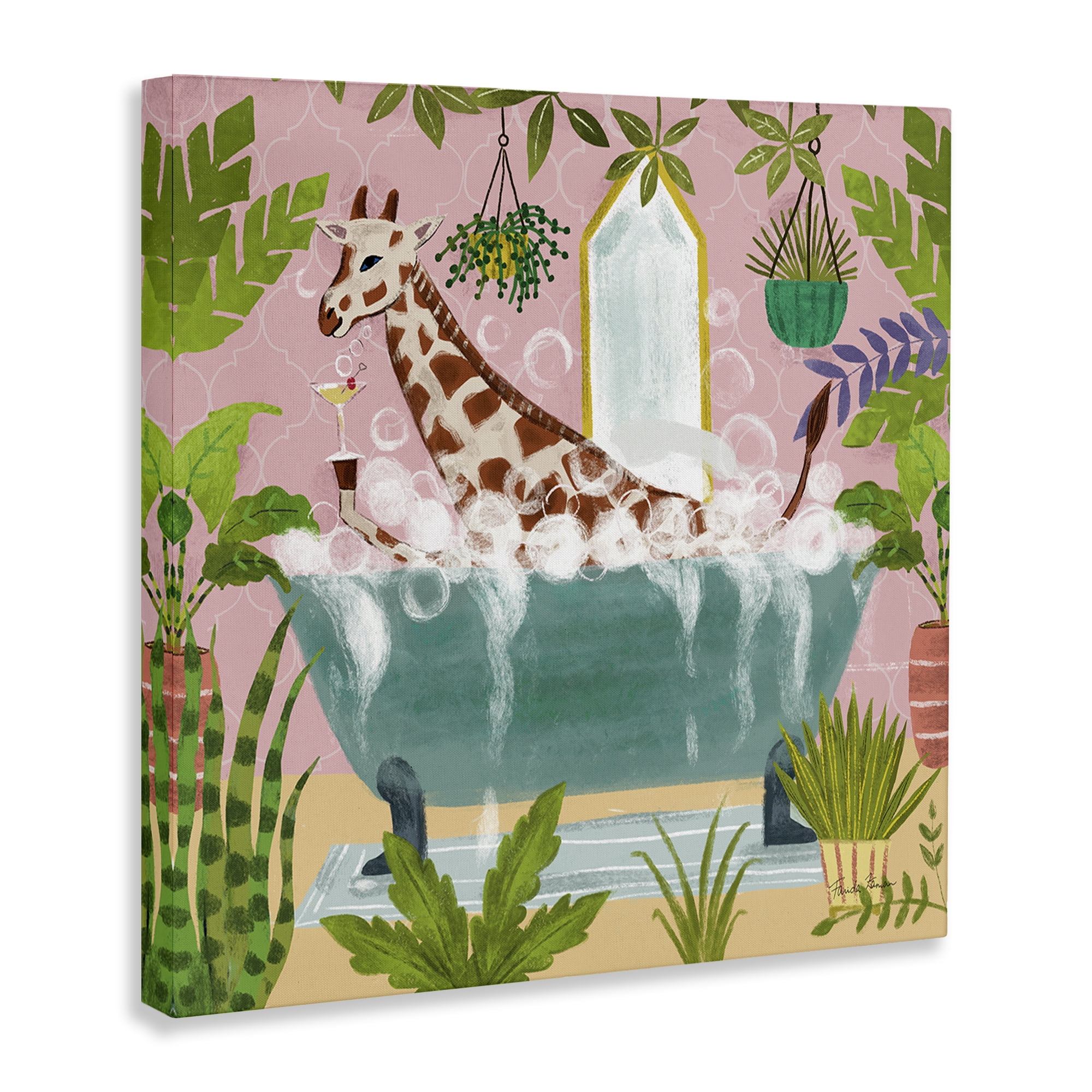 Stupell Industries Giraffe Fun Bath Time Typography Painting Gallery Wrapped Canvas Art Print Wall Art, 36 x 36