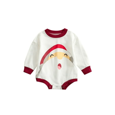

Frobukio Toddler Baby Boys Girls Christmas Jumpsuit Cartoon Santa Claus Print Long Sleeve Round Neck Romper Bodysuit White 3-6 Months