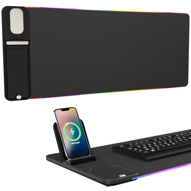 Cargador de teléfono inalámbrico y alfombrilla de ratón RGB para juegos Mahensy