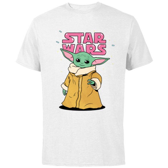 Star Wars The Mandalorian The Child Pink Bubble Letters - Short Sleeve Cotton T-Shirt for Adults - Customized-White