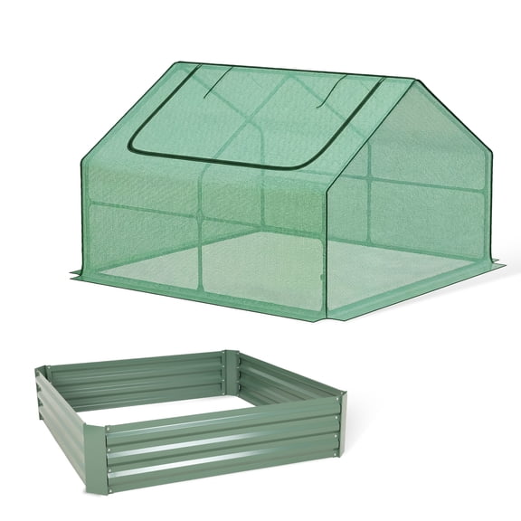 Aoodor 4x4x3 ft Raised Garden Bed with Greenhouse Cover, Outdoor Metal Planter Box Kit, Mini Greenhouse for Gardening
