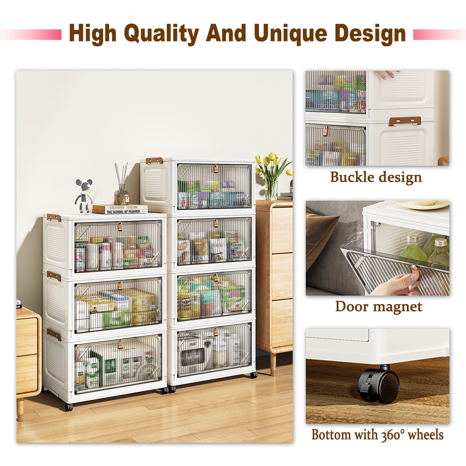 6 Tiers Storage Bins-Plastic Storage Bins, Storage Bins with Wheels, Closet Organizers and Storage,Magnetic Dual Open Collapsible Storage Bins for Home and Office Storage