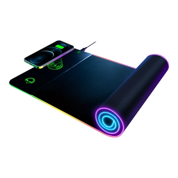 HyperGear RGB Battle Charge - Tapis de Souris Éclairé - avec Chargeur Sans Fil Qi - gaming - Taille XL - 5 / 9 /12 V