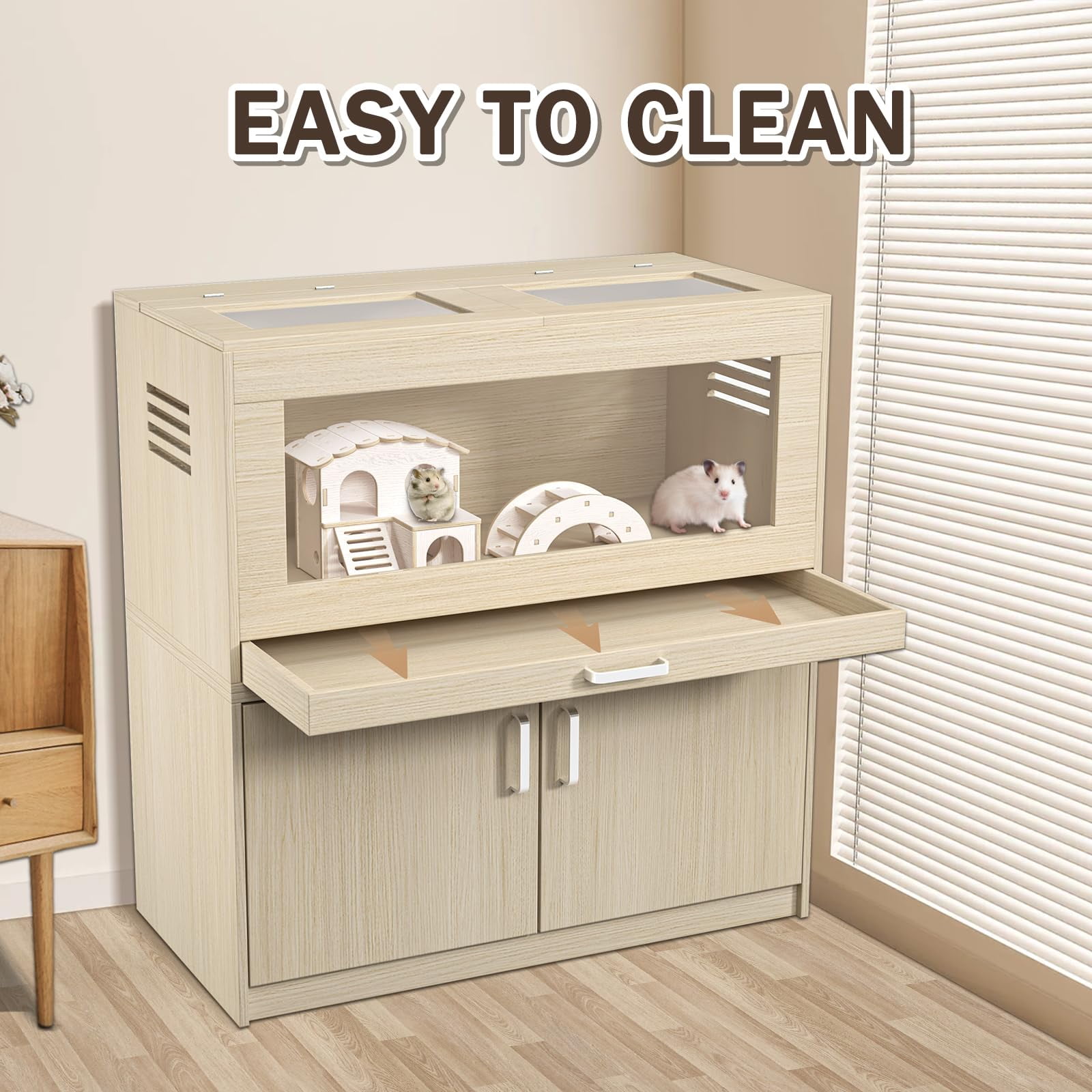 Durable Wooden Hamster Cage With Acrylic Windows, Storage Cabinet, And Openable Top – Perfect For Guinea Pigs, Rabbits, And Small Animals