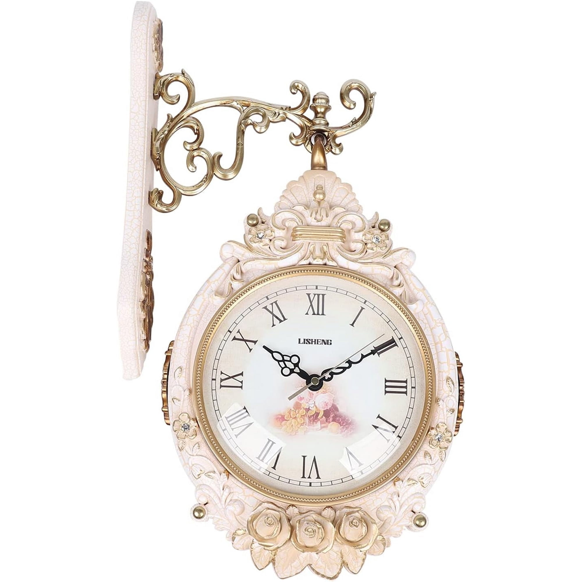 Double Sided Wall Clock, 7.5 Inch Vintage Round Decorative Art Clock Double Faced Quartz Movement Antique Hanging Clocks for Home Office Gift