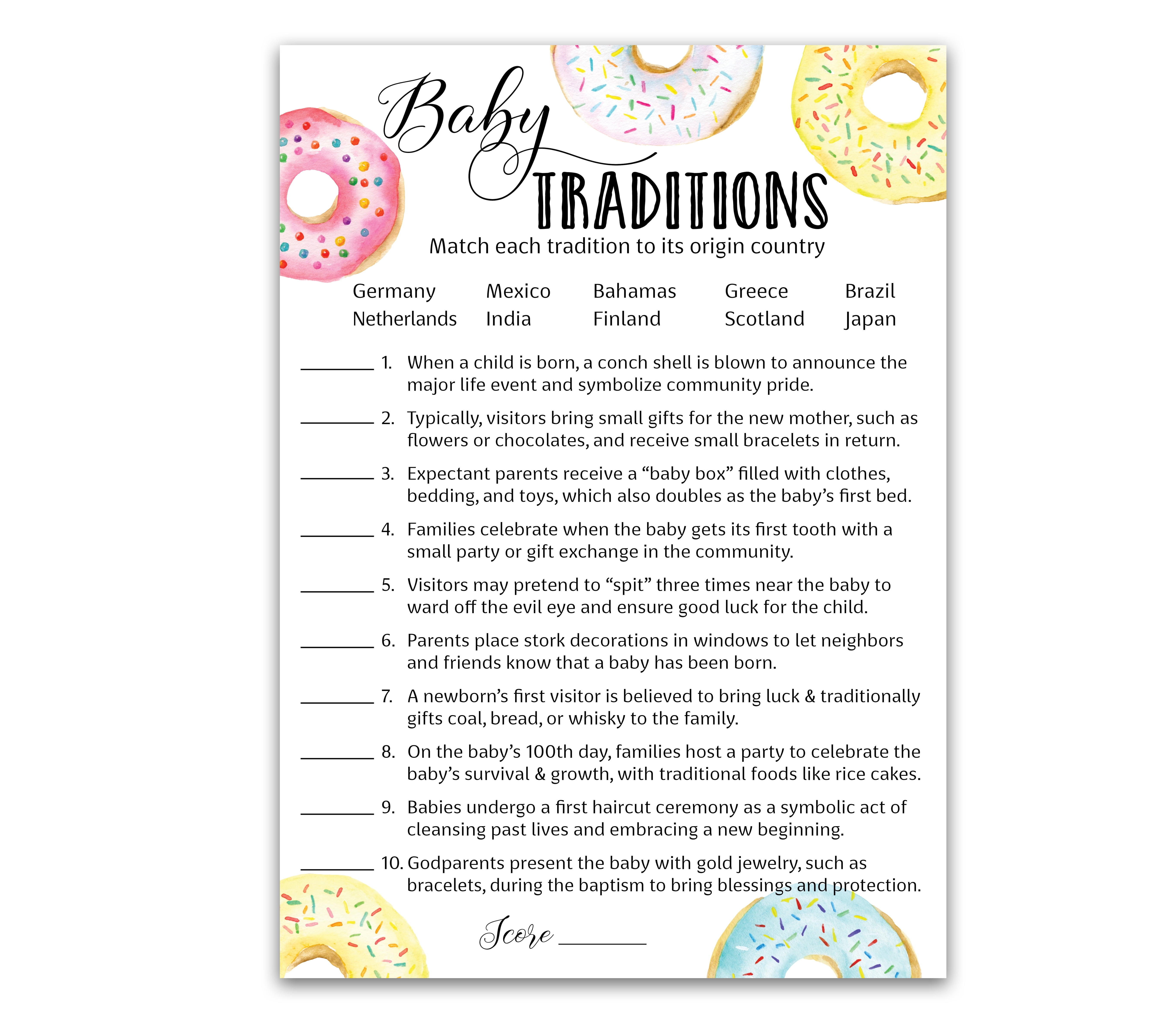 Roseum Collections Donut Baby Shower FEUD Game Cards - 25-Pack, Doughnut Theme Party Activity, Pink & Blue Gender Neutral