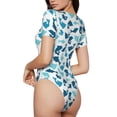thumbnail image 2 of Saiise Grenouillère à Manches Courtes pour Femme à Motif de Requin Mignon, Pyjama à Col Rond, Justaucorps Extensible avec Fermeture à Boutons-Pression - X-Grand, 2 of 7