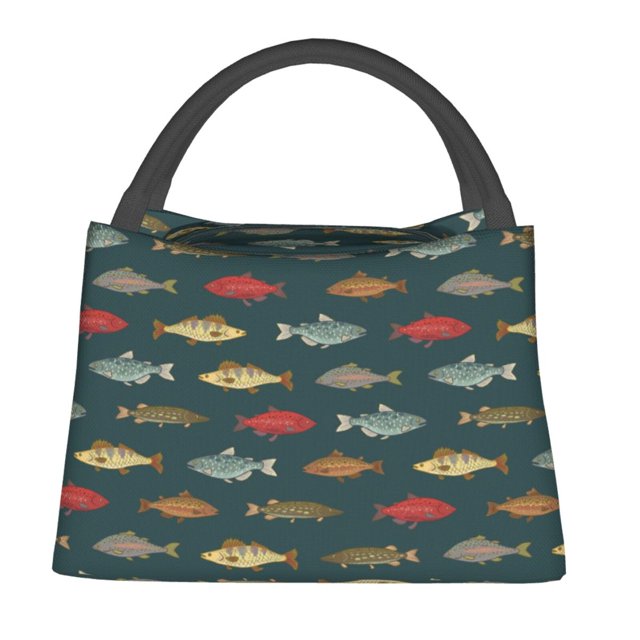 Fotbe River Freshwater Fish Bolsa Térmica Portátil con Estampado, Bolsa de Entrega de Alimentos Aislada, Bolsa Reutilizable de Gran Capacidad para Comidas y Supermercado