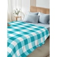 thumbnail image 4 of Turquoise Checkered Queen Size Flat Sheet, Wrinkleproof & Fadeproof Cooling Flat Bed Sheet Only, Farmhouse Buffalo Plaid Breathable Soft Bedding Top Sheets 90 x 102 Inches, 4 of 8