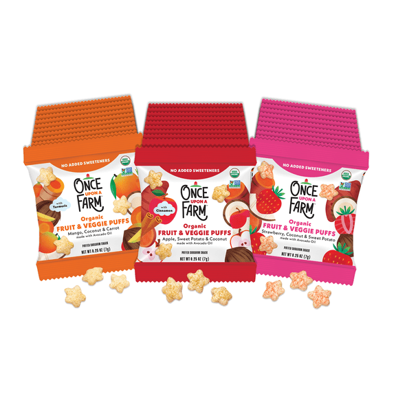 Once Upon a Farm Organic Puffs, Variety Pack, 30 Ct, Non-GMO, Mango, Apple, Strawberry
