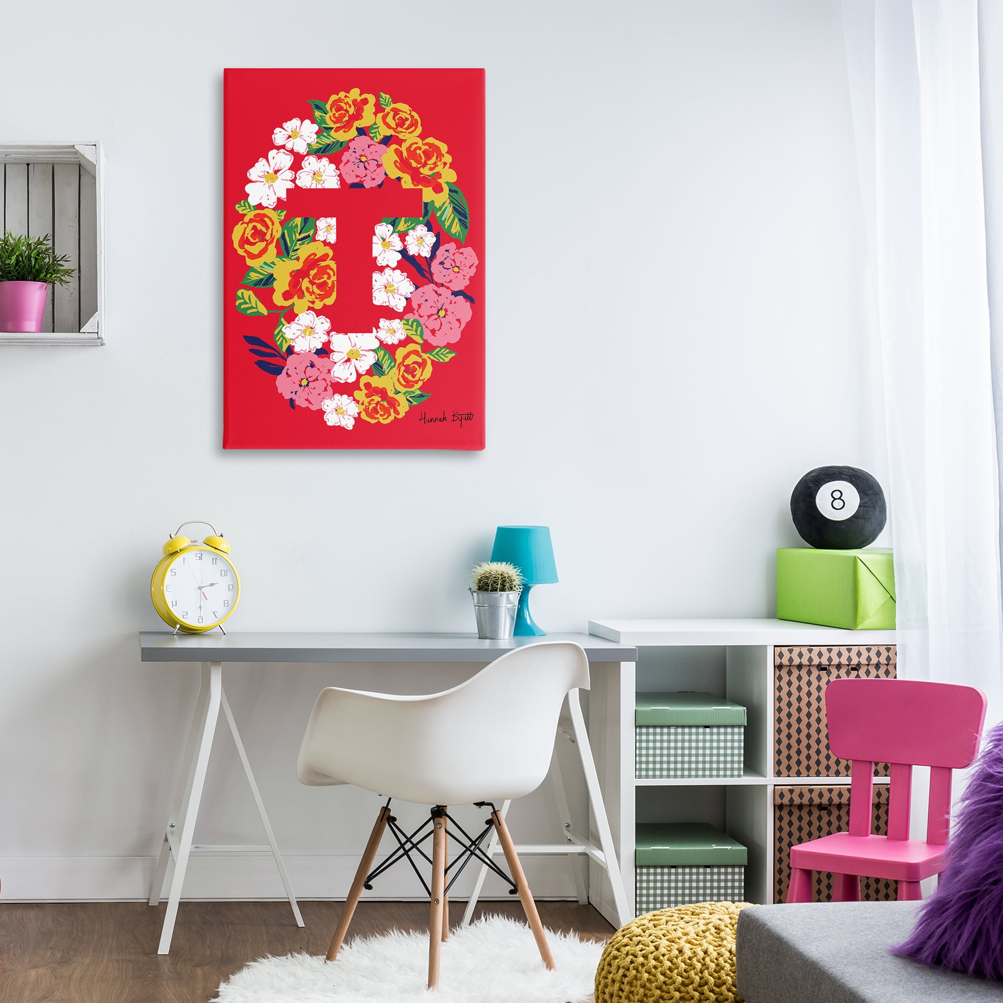 Stupell Industries Floral Bloom Letter T Botanical & Floral Painting Gallery Wrapped Canvas Art Print Wall Art, 24 x 36