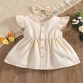 thumbnail image 2 of Bébé bébé Filles Robe d'Été Volant Manches Bouton Solide une Ligne Tutu Princesse Robes Bandeau Ensemble, 2 of 9