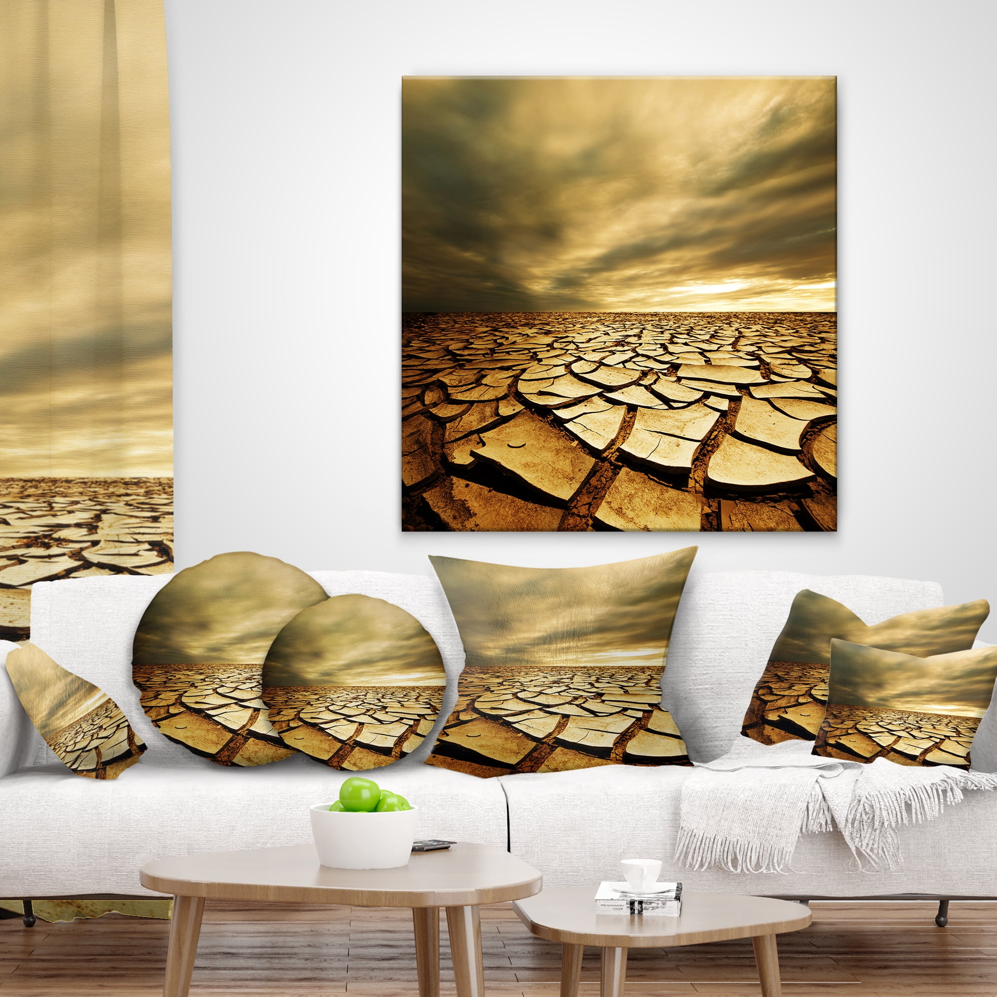Designart Broken Drought Land with Dark Clouds - African Landscape Printed Throw Pillow - 18x18