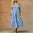 thumbnail image 2 of Fewfanhot Womens Summer Long Dress Casual Short Sleeve A-Line Cotton Linen Dress Flowly Beach Tunic Sundresses 2026, 2 of 9