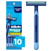 Gillette Sensor2 Plus, Fixed Men's Disposable Shaving Razors with Lubrastrip, 10 Count