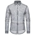 thumbnail image 2 of Miluxas Mens Fishnet See Through Shirts Slim Fit Casual Long Sleeve Button Down Hollow Out Sheer Shirts Party Night Club Wear Gray M(M), 2 of 9