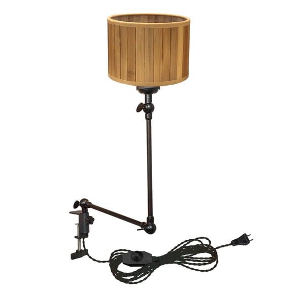 Kiven Dimmable Clip-on Desk Lamp, 1-Light Bamboo Nightstand Lamp with Flexible Arm, 8.2FT Plug in Cord, Decorative Clamp Lamp for Office Home Bookshelf Bedside E26 Sokcet DZ0319-2