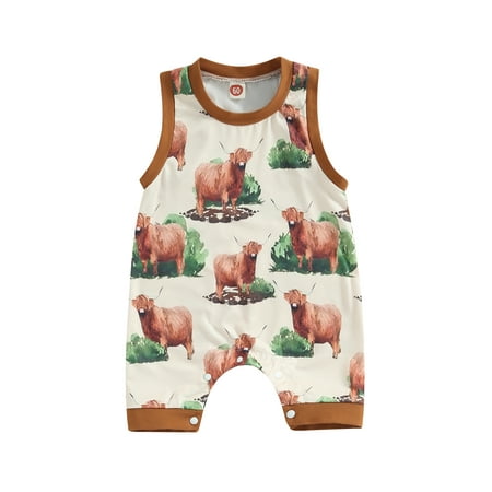 

Wassery Infant Baby Boys Romper Cow Head Print Sleeveless Crew Neck Jumpsuits 3 6 12 18 Months Baby Summer Casual Bodysuits