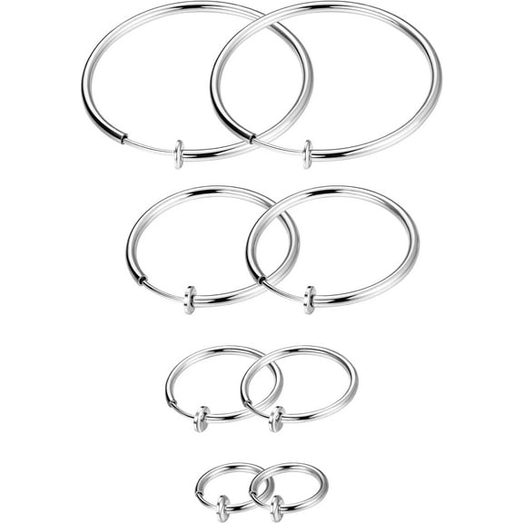 Yomhary Stainless Steel 4 Pairs Clip on Hoop Earrings for Women Men Non Pierced Earrings