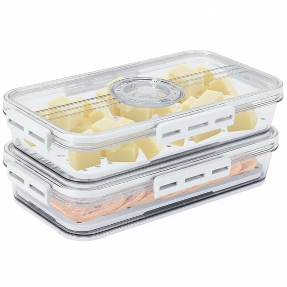 Pethiy Airtight Deli Meat Organizer by Pethiy, Clear Refrigerator Container with Drain Tray for Cheese, Bacon & Cold Cuts Storage