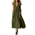 thumbnail image 3 of Oksale V Neck Dresses for Women with Pockets Loose Cozy Sleeveless Tank Dress Flowy Summer Maxi Dress for Vacation Army Green M, 3 of 8