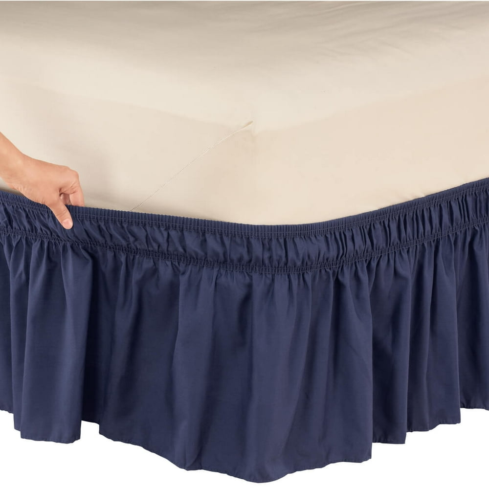 Solid Wrap Around Elastic Bed Skirt by OakRidge™Twin FullNavy Blue