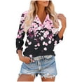 thumbnail image 2 of CYMMPU Women's Basic Tees Tunic Tops Vintage V-Neck Summer Fall Swing Shirts Floral Printed 3/4 Length Sleeve Business Work Blouses 2025 Clothes Pink L, 2 of 8