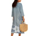 thumbnail image 2 of COEQINE Plus Size Women's Dress 3/4 Sleeve Wrap V-Neck Midi A Line Loose Fit Boho Chic Dress for Women, Comfortable Linen Look Casual Sundress, Size 2XL, Blue Tropical Flower, 2 of 6