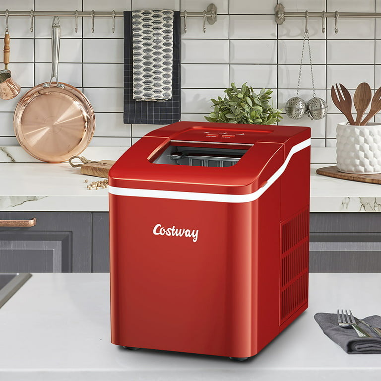 Costway Portable Ice Maker Machine Countertop 26Lbs/24H Self-Cleaning w/ Scoop Red