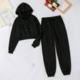 thumbnail image 2 of Brondbend 2 Piece Tracksuit for Women Sweat Suits for Womens Hooded Long Sleeved Solid Color Sweatshirt and Sweatpant Set with Drawstring Loose Fit Fall Workout Outfits,Black, 2 of 6