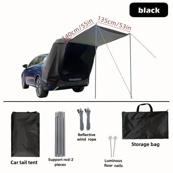 SUV Tail Tent with Mesh Netting & Expandable Canopy, Sunproof Mosquito-Proof Shelter for Camping & Vehicle Picnics, Includes Support Poles & Zipper Closure