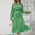 thumbnail image 2 of IROINNID Deals Semi Formal Dress for Women Long Sleeve A-Line Dress V-neck Bandage High Waist Shirt Dress,Green, 2 of 7