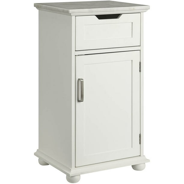 Bowery Hill Marble Top Floor Cabinet, White Bathroom Storage Cabinet With Marble Top