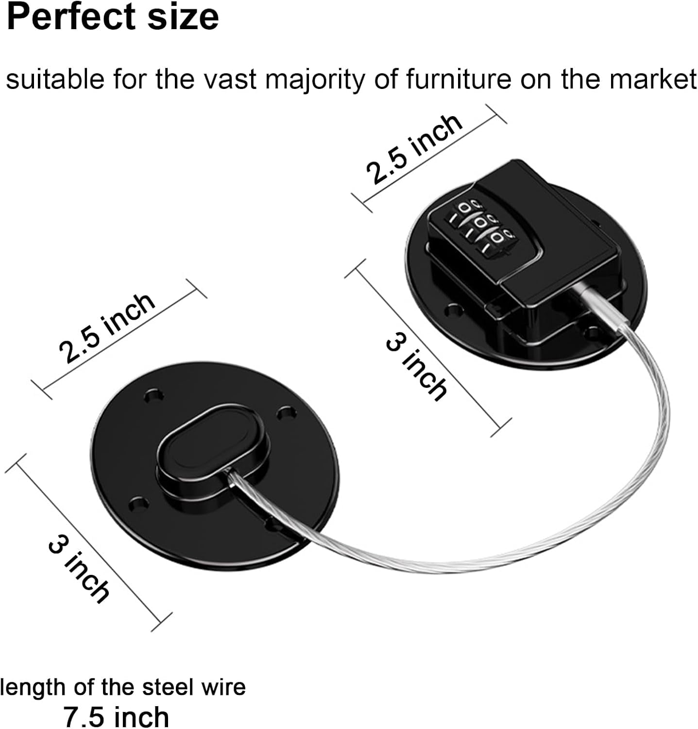 ABCISI Heavy Duty Combination Refrigerator Lock (4 Pack) - Fridge Lock for Fridge, Cabinets, Drawers, Window and Cabinet Locks Baby Proofing, Strong Non-Marking Adhesive No Drilling (Black)