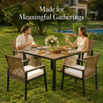 thumbnail image 4 of Seizeen 5-Piece Patio Dining Set, Outdoor Dining Table and Chairs with Acacia Wood Tabletop, Umbrella Hole, PE Rattan Armchairs with Beige Cushions, Patio Conversation Set for Garden, Backyard, Deck, 4 of 10