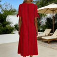 thumbnail image 4 of Women's Striped Maxi Dress, Tie Cuff Short Sleeve Casual Midi Dresses, Loose Fit A-Line Summer Vertical Stripe T Shirt Sundress with Pockets for Home and Office, 4 of 6