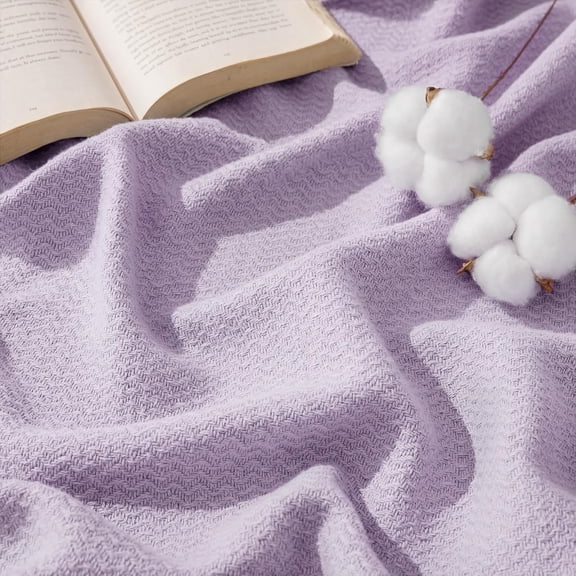 100% Cotton Twin XL Herringbone Woven Blanket Light Purple 66 x 90 Inches