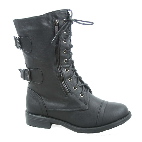 Pack-72 Women's Mid Calf Zipper Low Heel Combat Military Lace Up Boots Shoes