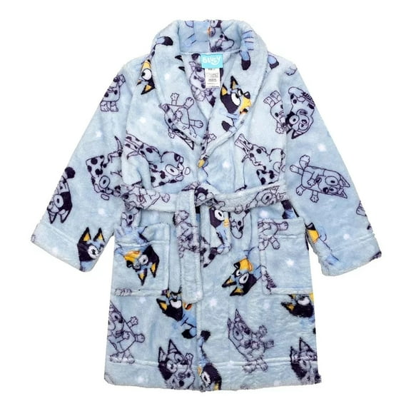 Bluey and Friends Toddler Boy's Blue Soft Fleece Bathrobe, Character Robe, Size 2T