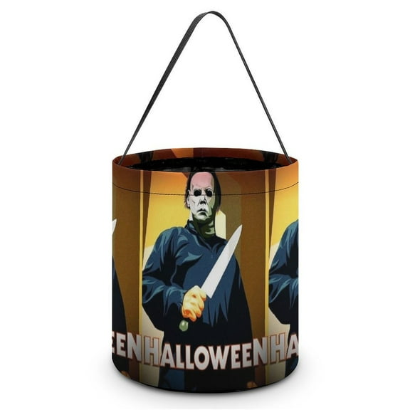 Michael Myers Candy Tote Bags Halloween Trick or Treat Bucket Bag Portable Collapsible Reusable Goody Handbag