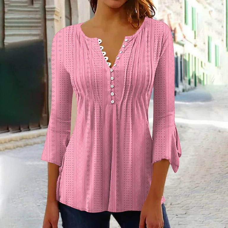 Elegant Solid Buttons V Neck T-Shirts(4 Colors) Elegant Solid Buttons V Neck T-Shirts(4 Colors)