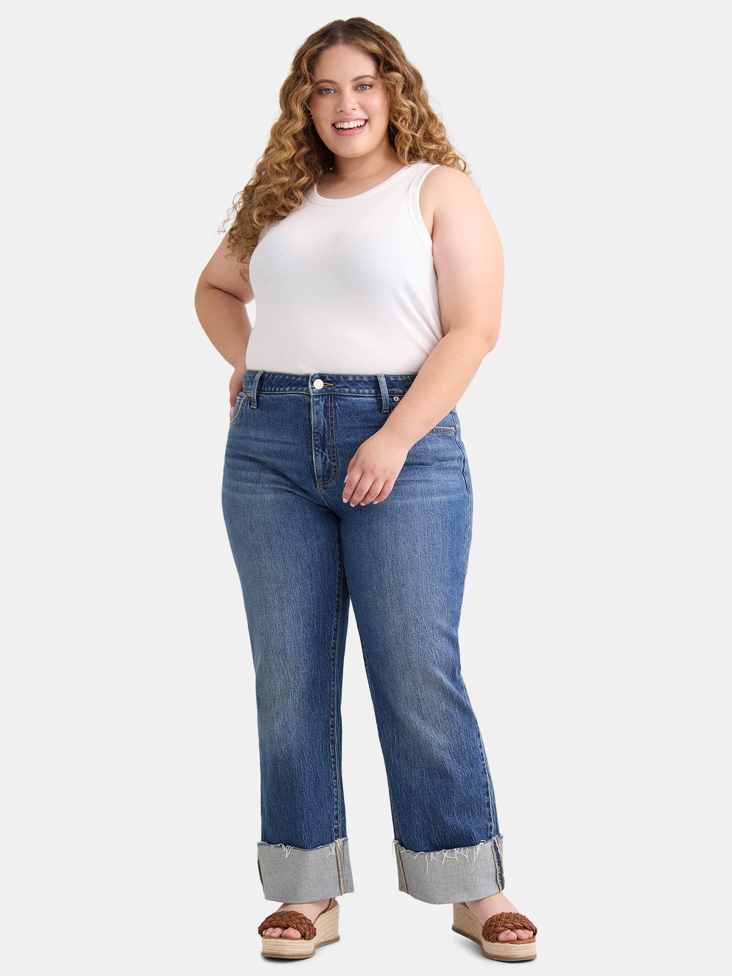 Terra & Sky Women's Plus Size Denim High Rise Wide Leg Jeans, 29" Inseam, Sizes 14W-28W
